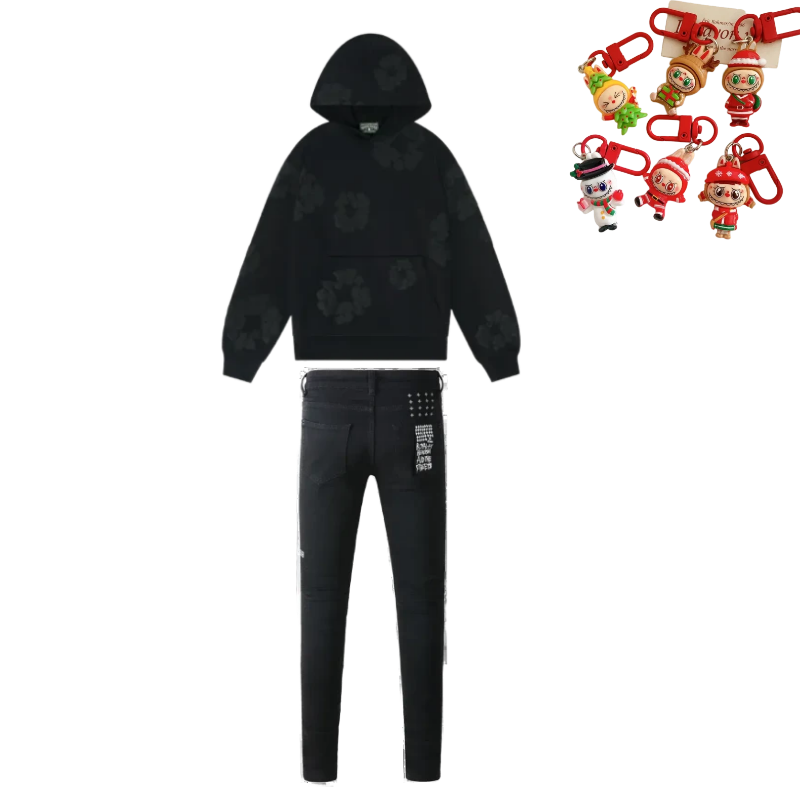 Denim Tears Cotton Wreath Hoodie Black Monochrome + Ksubi Jeans YZ 3004