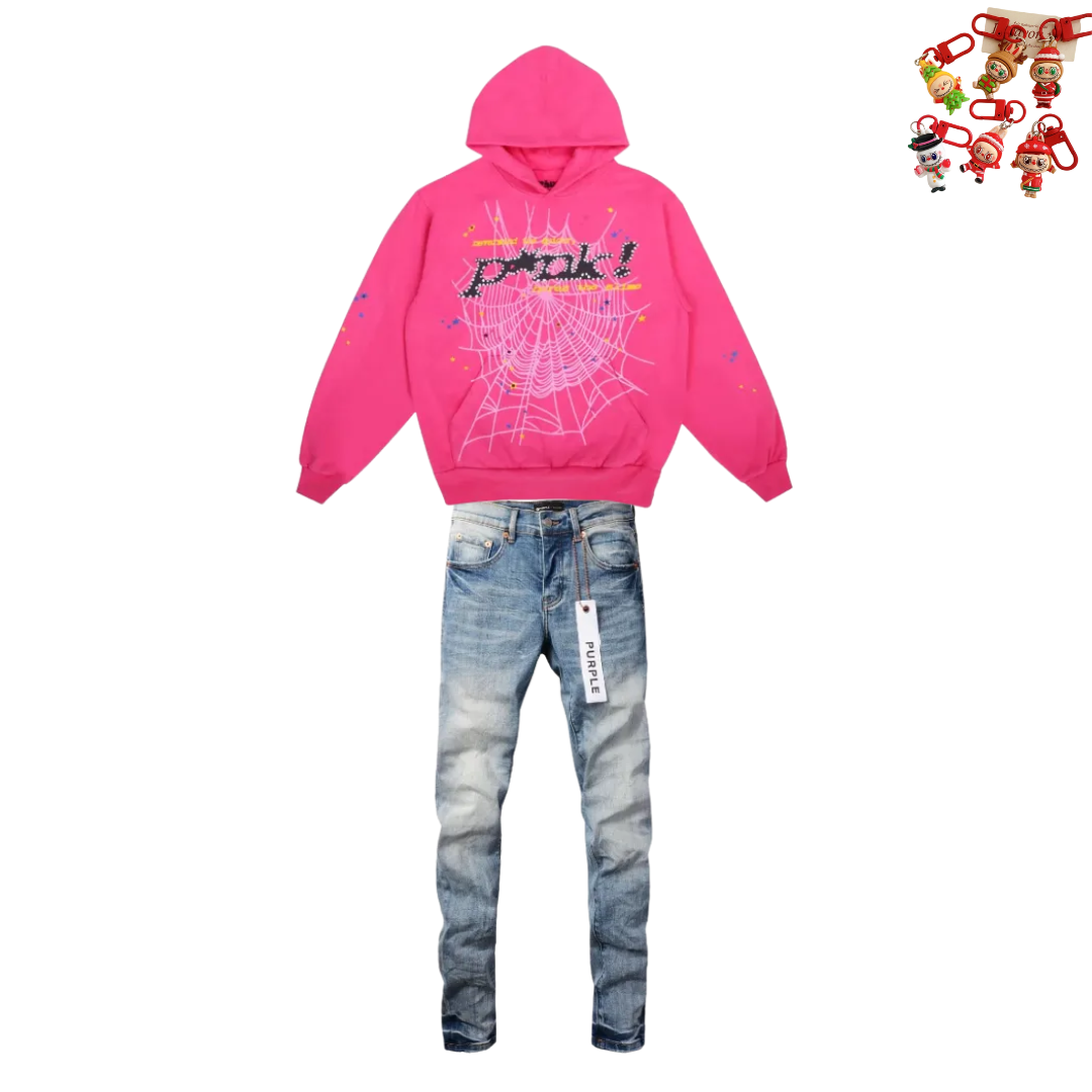 Sp5der P*NK Hoodie Pink YZ EG912 + Ksubi Jeans YZ 3004