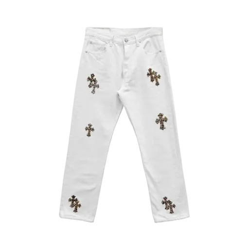 Chrome Hearts Leopard Cross Patch White Jeans White