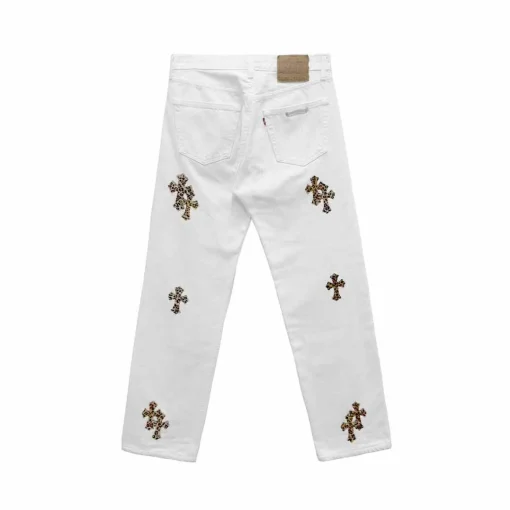 Chrome Hearts Leopard Cross Patch White Jeans White