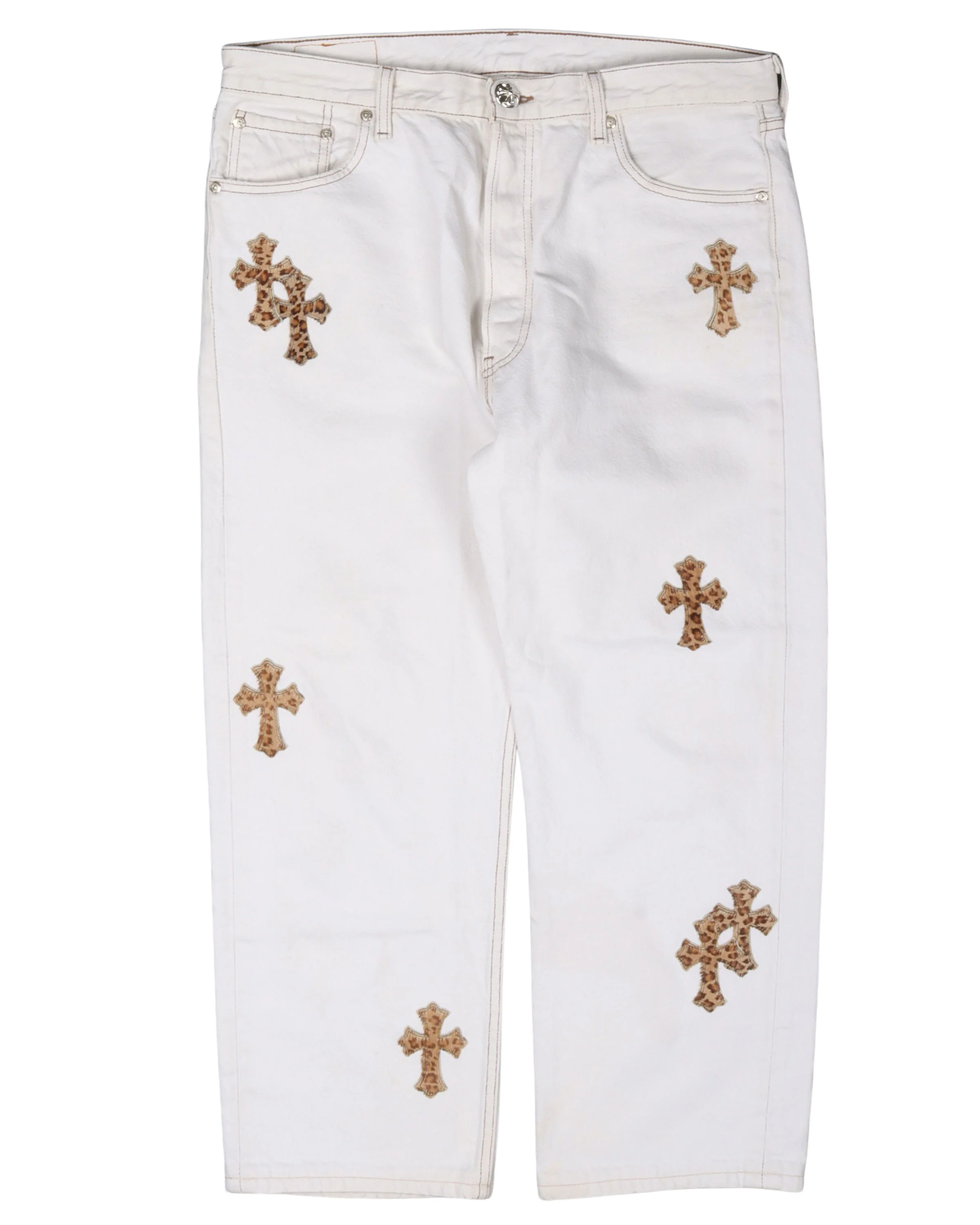 Chrome Hearts Leopard Cross Patch White Jeans White