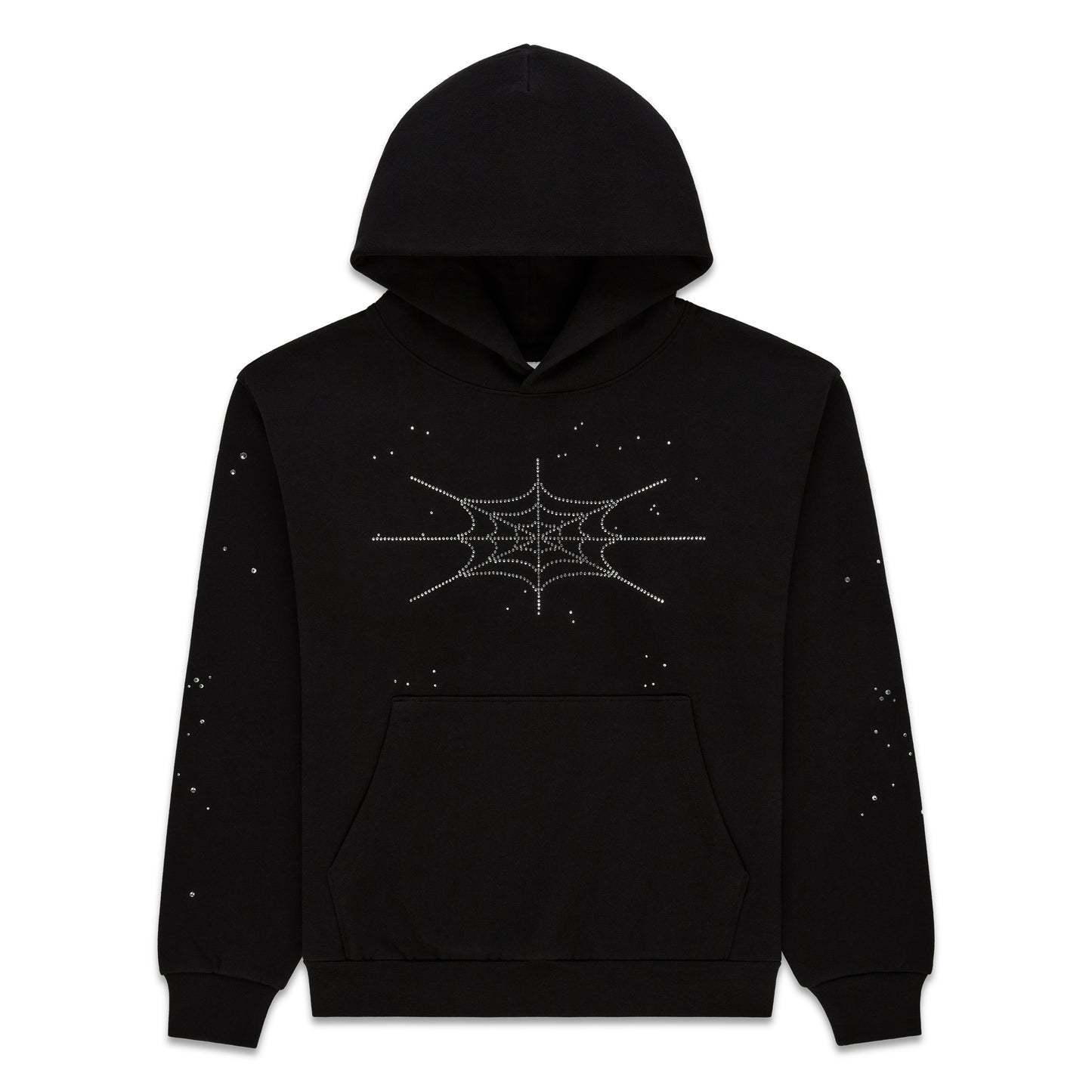 Sp5der Rhinestone Silk Hoodie Black EG 982