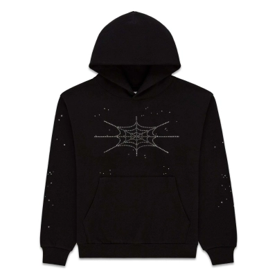 Sp5der Rhinestone Silk Hoodie Black EG 982 01