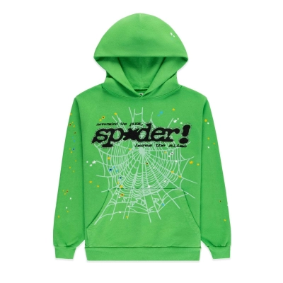 Sp5der Punk V2 Rhinestone Hoodie Bright Green EG 974 01