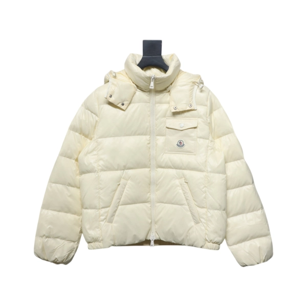 Moncler Andro Removable Hooded Short Down Jacket Creamy White