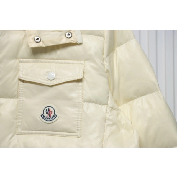 Moncler Andro Removable Hooded Short Down Jacket Creamy White