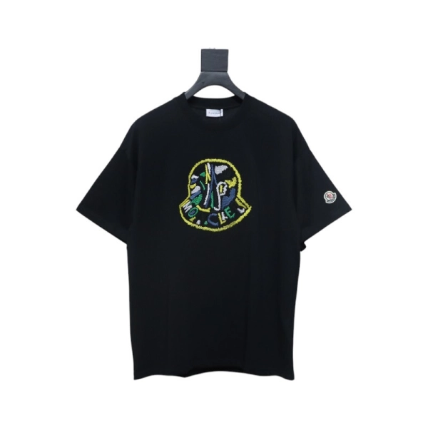 Moncler Embroidered Logo Cotton T-shirt Black