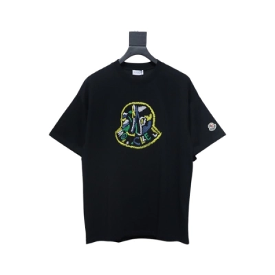 Moncler Embroidered Logo Cotton T-shirt Black 01