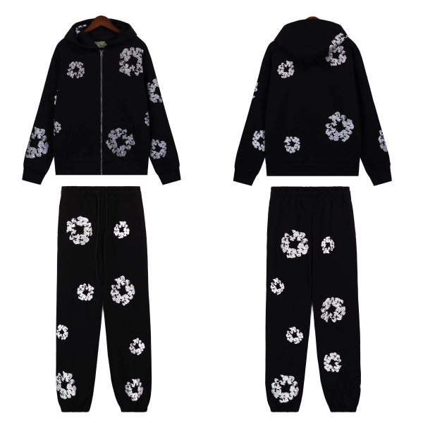 Denim Tears Cashmere Swarovski Cotton Wreath Zip Hoodie & Sweatpant Set #6030-8208 Black Silver