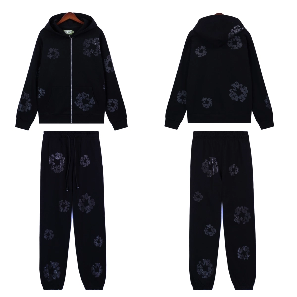 Denim Tears Cashmere Swarovski Cotton Wreath Zip Hoodie & Sweatpant Set #6030-8208 Pure Black