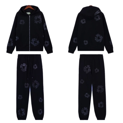Denim Tears Cashmere Swarovski Cotton Wreath Zip Hoodie & Sweatpant Set #6030-8208 Pure Black 01