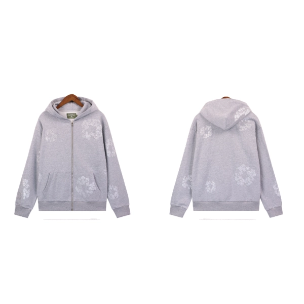 Denim Tears Cashmere Swarovski Cotton Wreath Zip Hoodie & Sweatpant Set #6030-8208 Gray