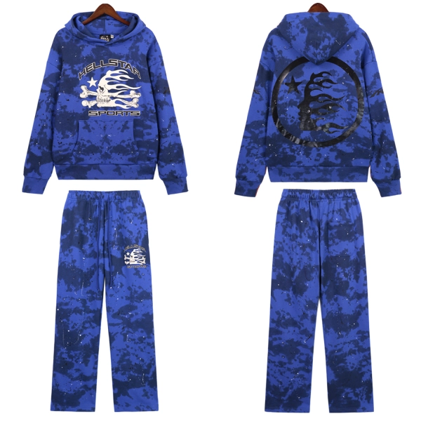 Hellstar Sports Tie-Dye Skull Hoodie & Sweatpants Set #8197 Blue