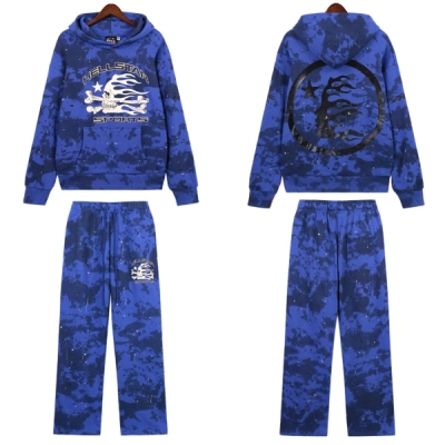 Hellstar Sports Tie-Dye Skull Hoodie & Sweatpants Set #8197 Blue 01