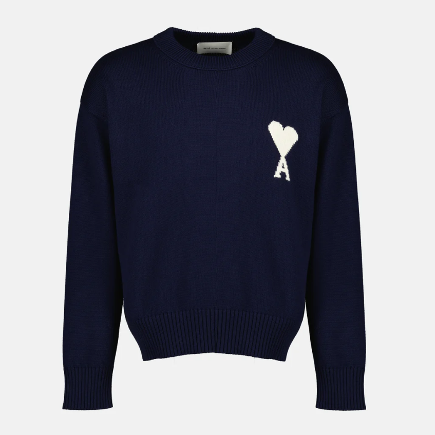Ami Blue Wool And Cotton Crewneck Ami De Coeur Sweater