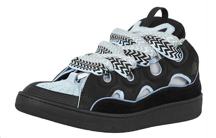 Lanvin Mixed Material Curb Sneakers Black/Blue