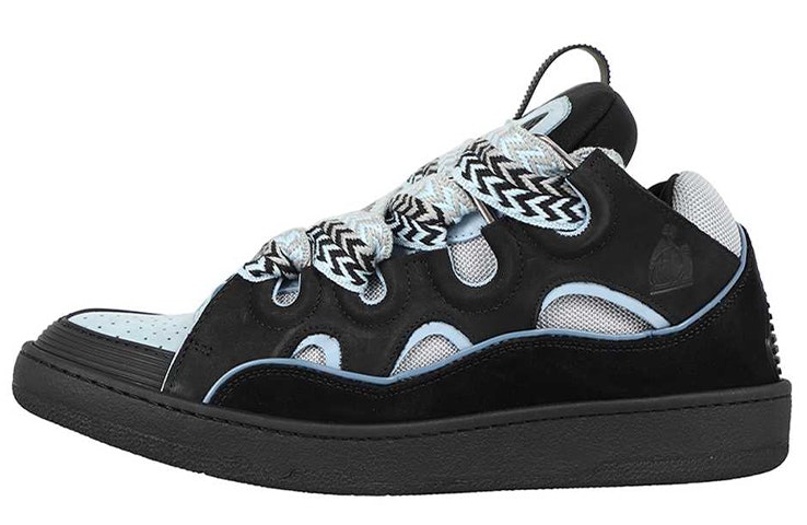 Lanvin Mixed Material Curb Sneakers Black/Blue