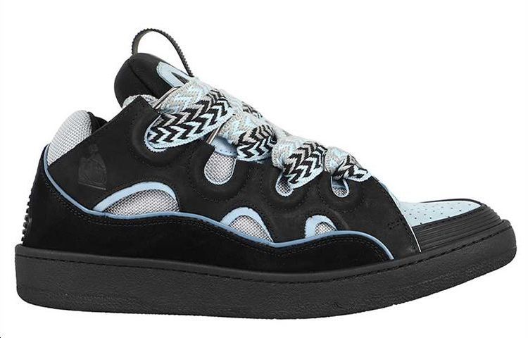 Lanvin Mixed Material Curb Sneakers Black/Blue