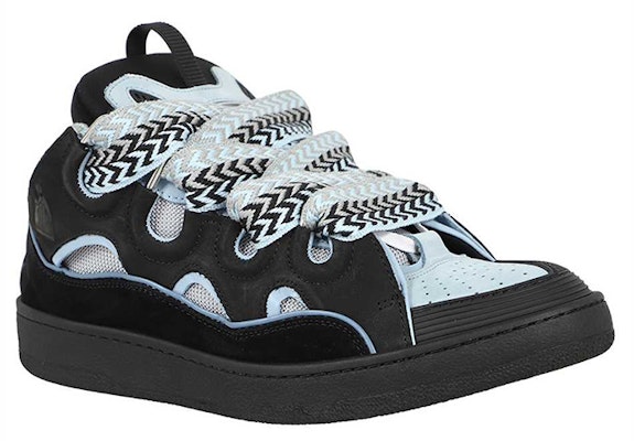 Lanvin Mixed Material Curb Sneakers Black/Blue