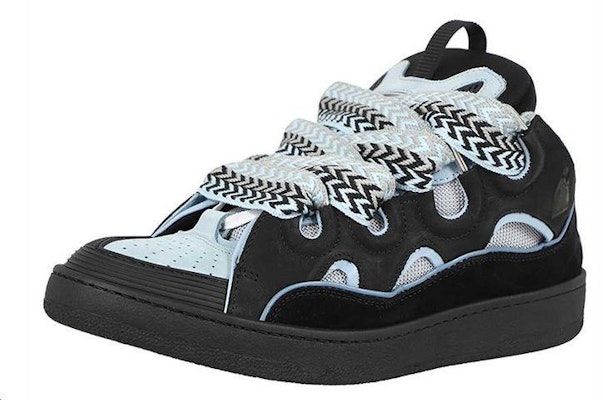 Lanvin Mixed Material Curb Sneakers Black/Blue