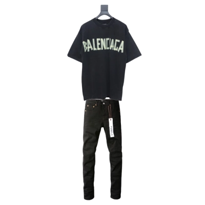 Balenciaga Masking Tape T-shirt Black + Purple Brand Fashion Jeans YZ072449 01