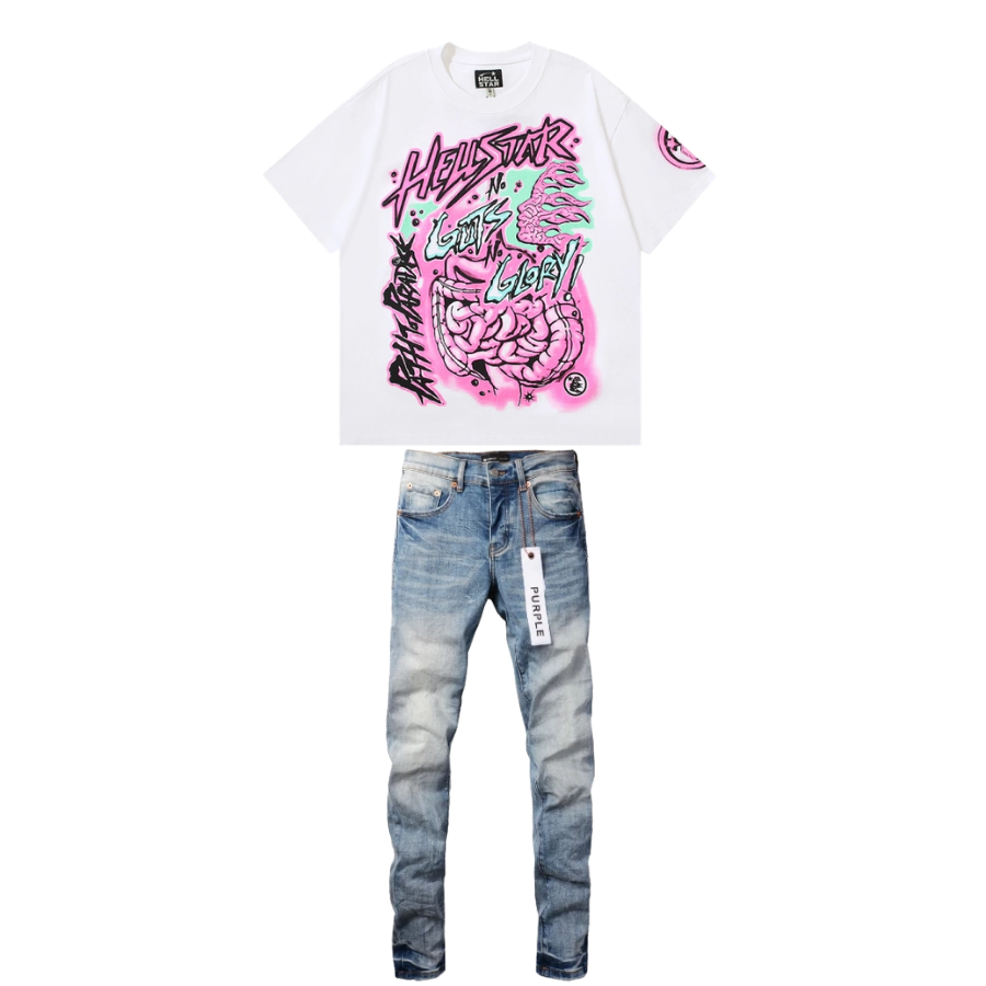 Hellstar T-shirt 505 + Purple Brand Fashion Jeans YZ072447