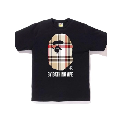 BAPE A Bathing Ape Check by Bathing Tee White/Beige + Purple Brand Fashion Jeans YZ072449 02