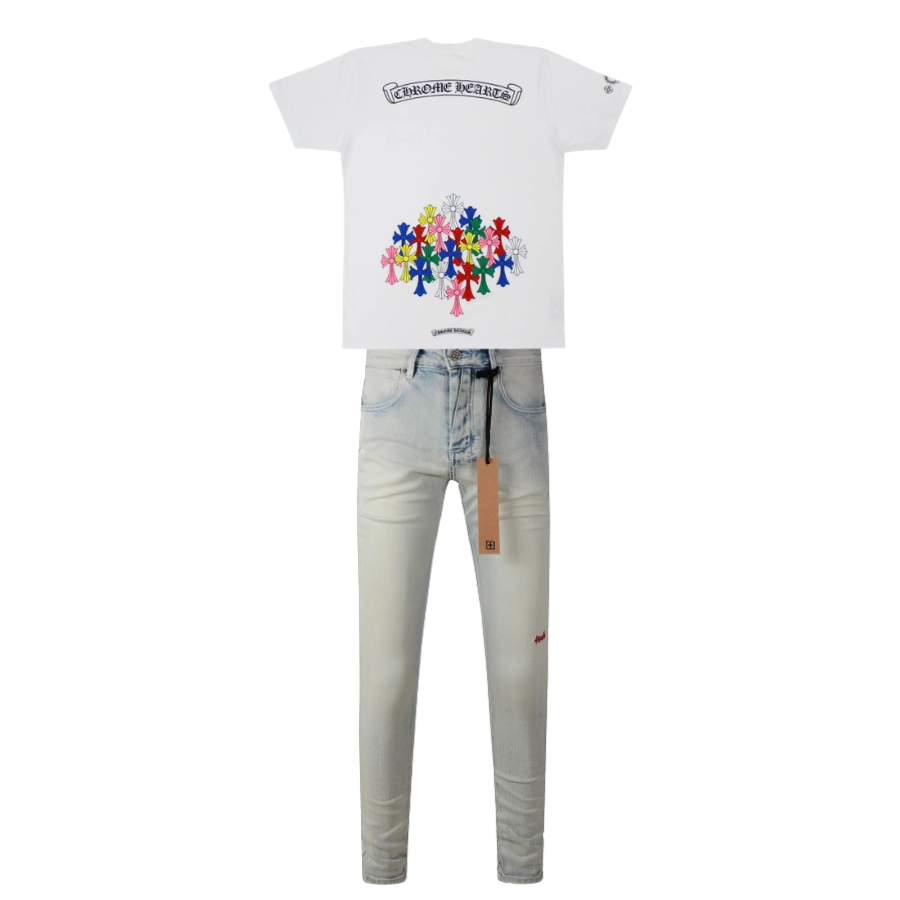 Chrome Hearts Multi Color Cross T-shirt Black/White + Ksubi Jeans YZ 3017