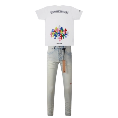 Chrome Hearts Multi Color Cross T-shirt Black/White + Ksubi Jeans YZ 3017 01