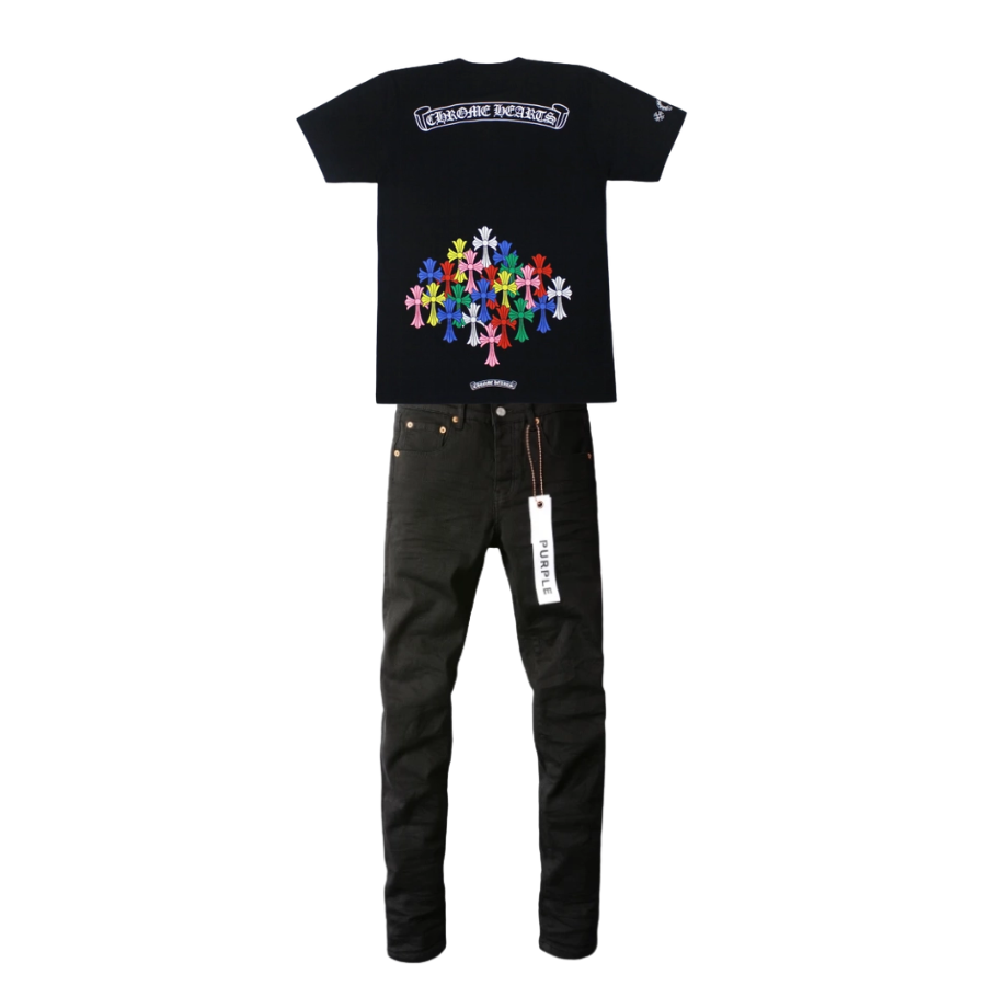 Chrome Hearts Multi Color Cross T-shirt Black/White + Purple Brand Fashion Jeans YZ072449