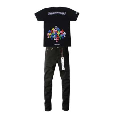 Chrome Hearts Multi Color Cross T-shirt Black/White + Purple Brand Fashion Jeans YZ072449 01