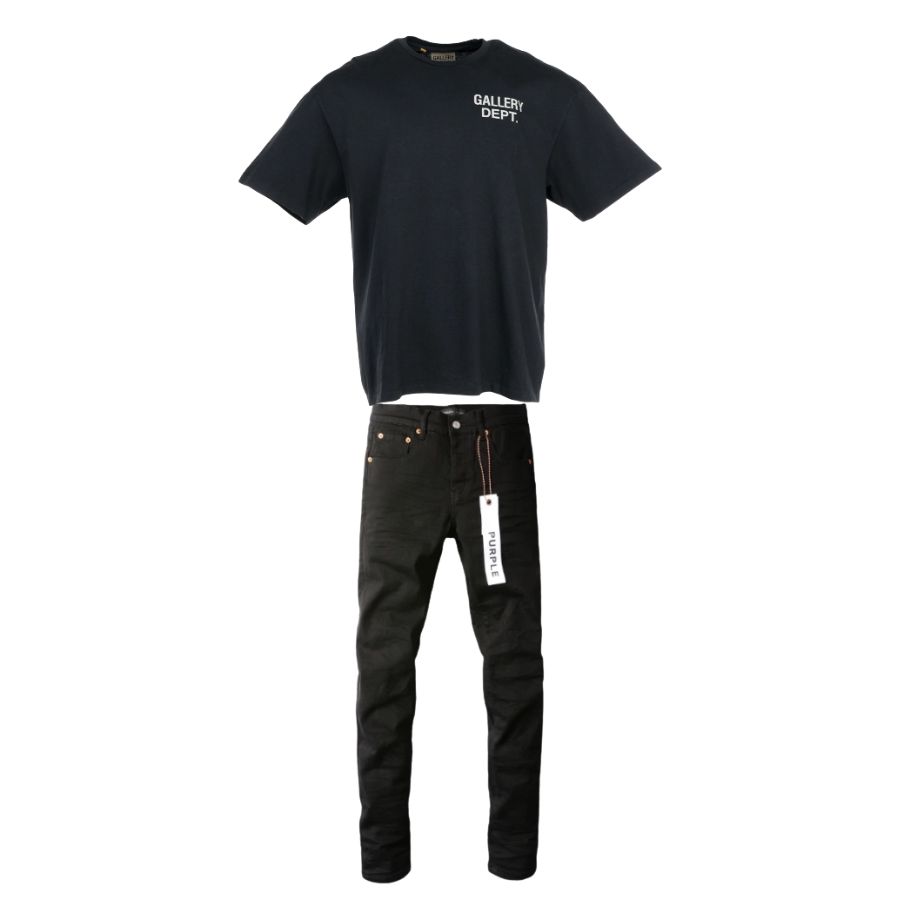 GALLERY DEPT. SOUVENIR T-SHIRT BLACK + Purple Brand Fashion Jeans YZ072449