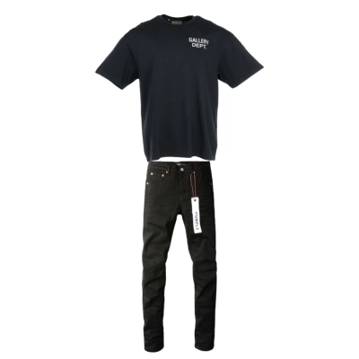 GALLERY DEPT. SOUVENIR T-SHIRT BLACK + Purple Brand Fashion Jeans YZ072449 01