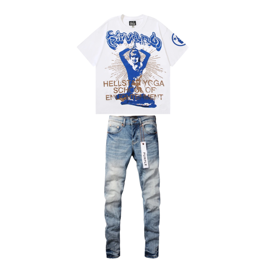 Hellstar T-shirt 510 + Purple Brand Fashion Jeans YZ072447