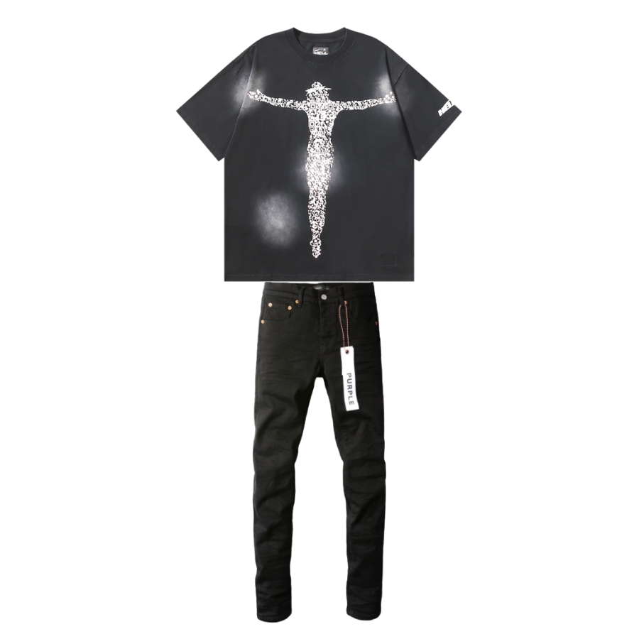 Hellstar T-shirt 612 + Purple Brand Fashion Jeans YZ072449