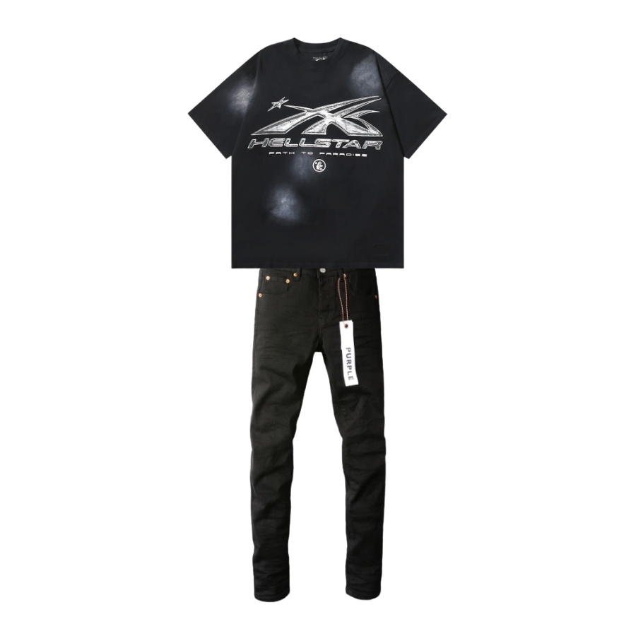 Hellstar T-shirt 619 + Purple Brand Fashion Jeans YZ072449