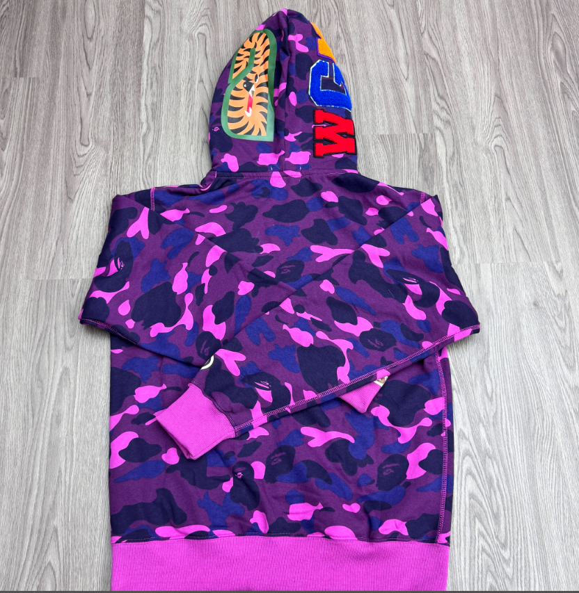 A Bathing Ape (BAPE) 的Color Camo Shark Wide Full Zip Double Hoodie Purple