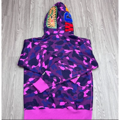 A Bathing Ape (BAPE) 的Color Camo Shark Wide Full Zip Double Hoodie Purple 01