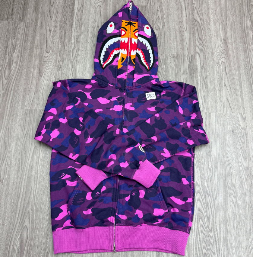 A Bathing Ape (BAPE) 的Color Camo Shark Wide Full Zip Double Hoodie Purple