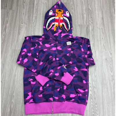 A Bathing Ape (BAPE) 的Color Camo Shark Wide Full Zip Double Hoodie Purple 02