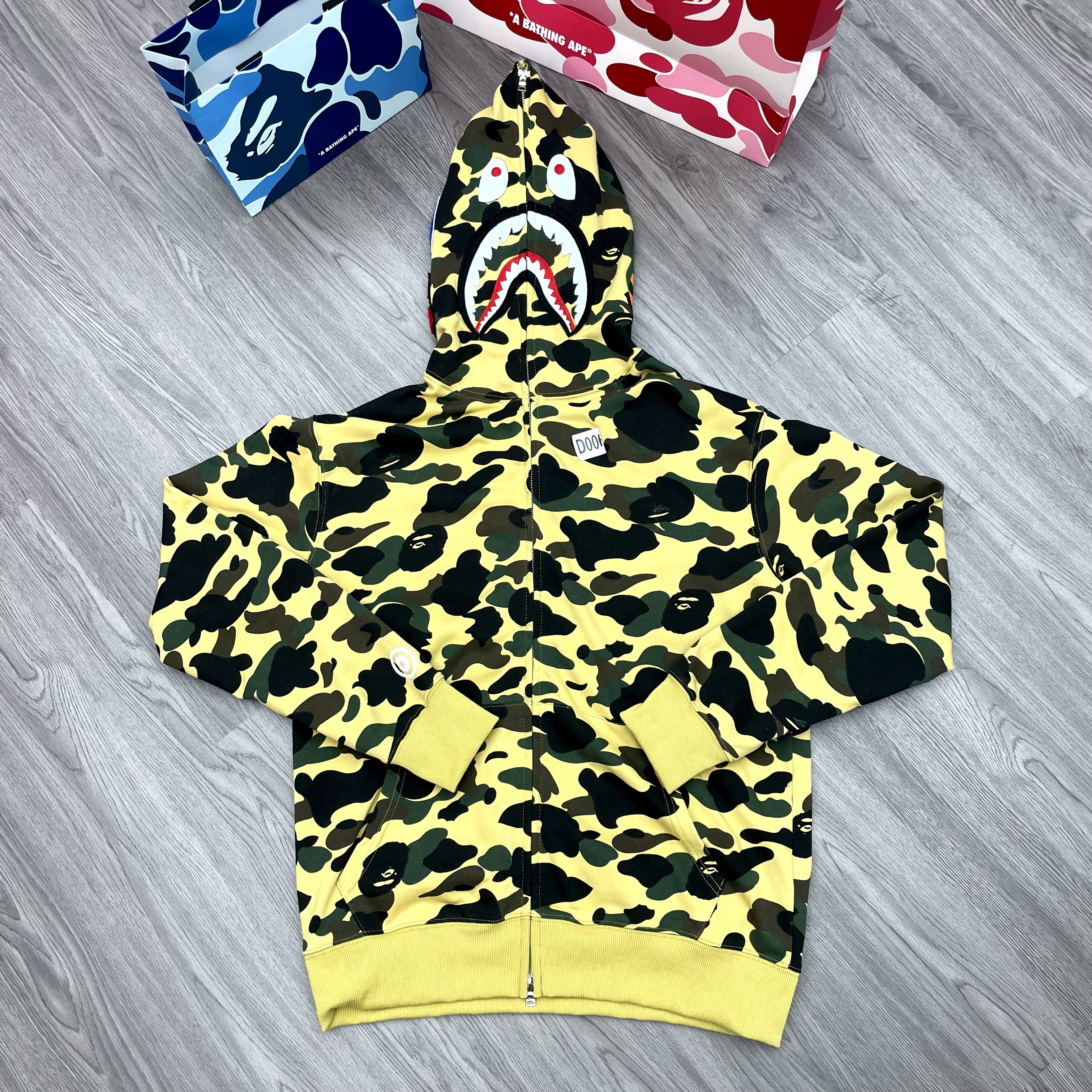 A Bathing Ape (BAPE) Color Camo Shark Wide Full Zip Hoodie Yellow-Green