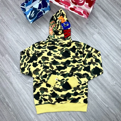A Bathing Ape (BAPE) Color Camo Shark Wide Full Zip Hoodie Yellow-Green 02