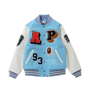 A Bathing Ape Crazy Patch Varsity Jacket Blue 01