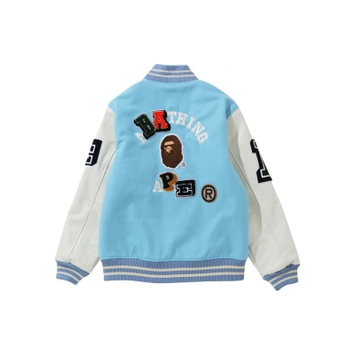 A Bathing Ape Crazy Patch Varsity Jacket Blue 02