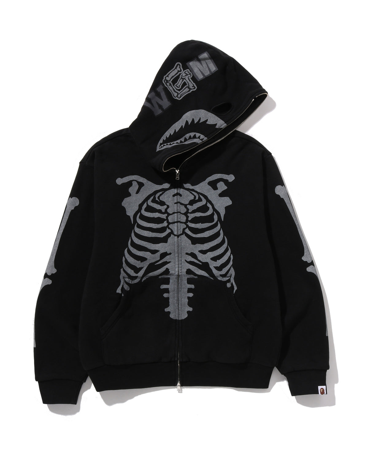 A BATHING APE Men Zip Throughs Skeleton Shark Heavy Washed Cropped Fit Full Zip Hoodie