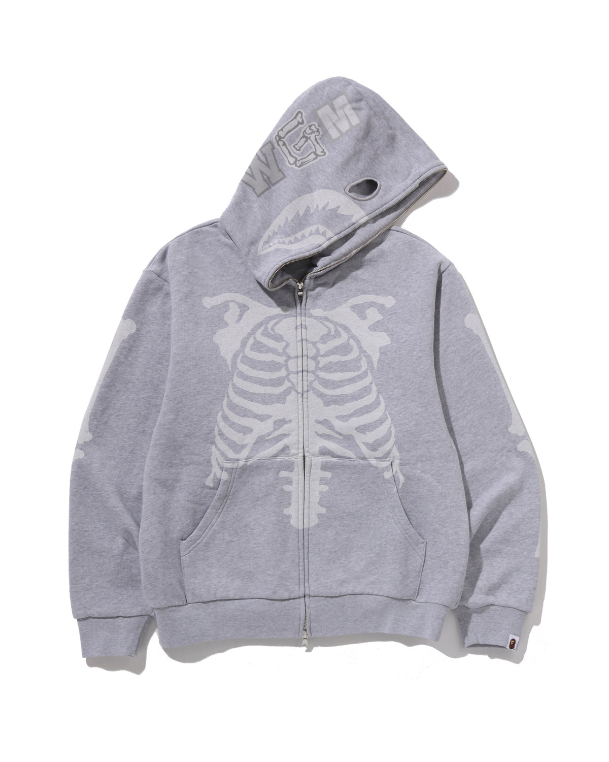 A BATHING APE Men Zip Throughs Skeleton Shark Heavy Washed Cropped Fit Full Zip Hoodie