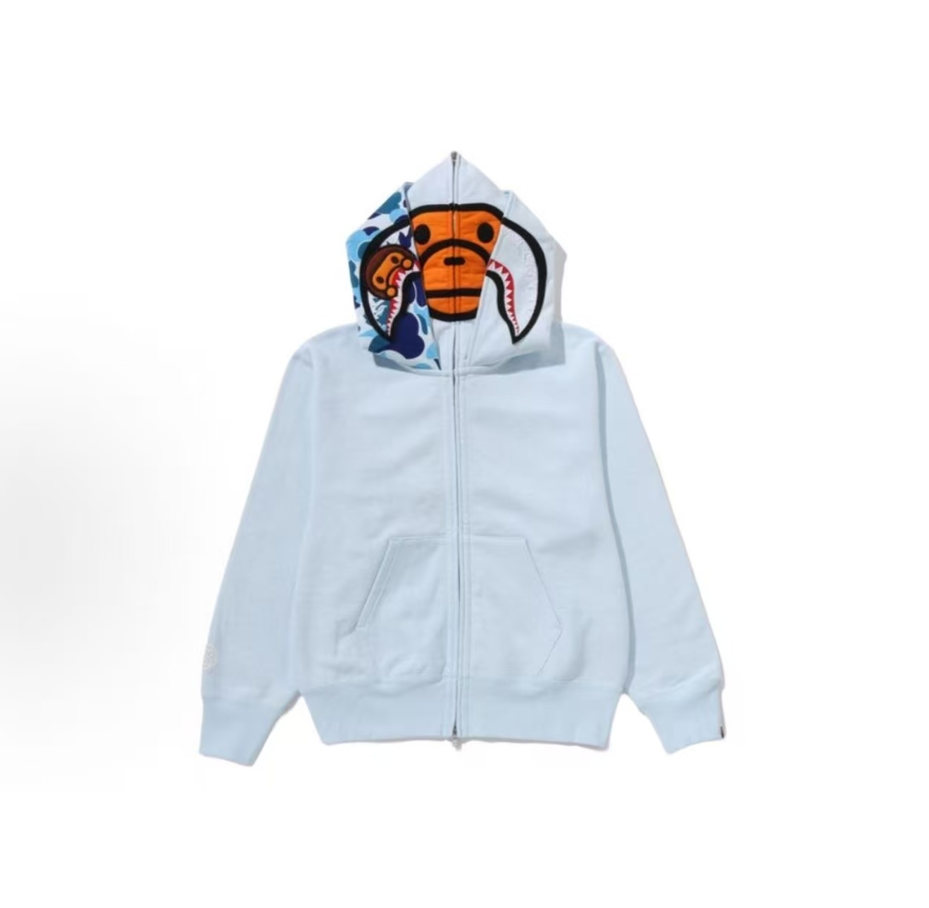 BAPE MILO SHARK FULL ZIP DOUBLE HOODIE Blue