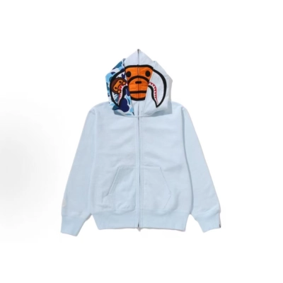 BAPE MILO SHARK FULL ZIP DOUBLE HOODIE Blue 02