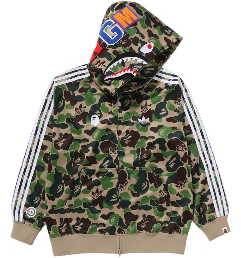 BAPE x adidas Relaxed Fit Track Camo Shark Full Zip Hoodie Green 