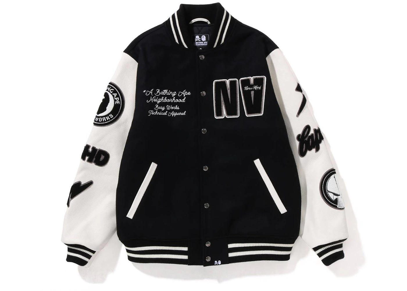 BAPE x Neighborhood Varsity Jacket Black White